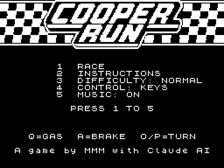 COOPER RUN main menu